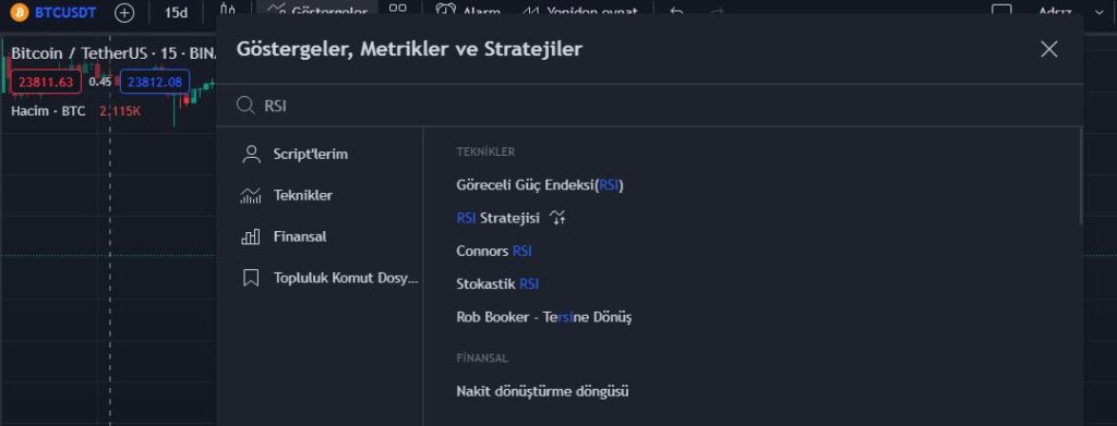 tradingview gösterge menusu